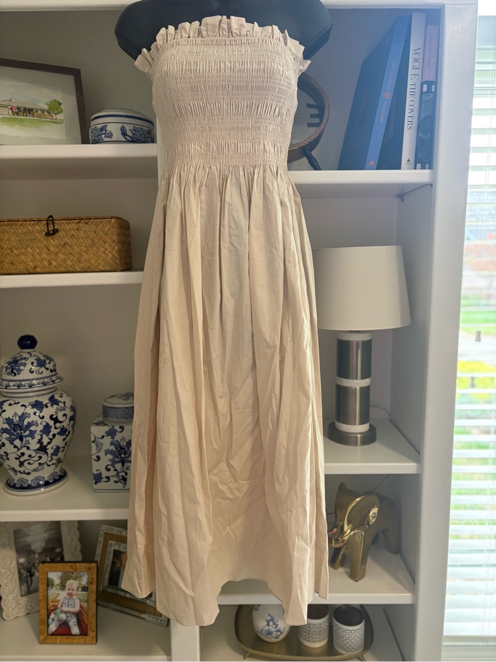 NWT H&M Strapless Smocked Midi Dress in Cream